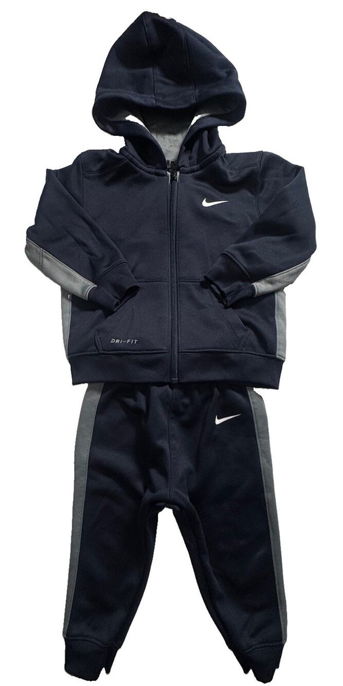 Nike Dri-FIT Toddler 18M Tracksuit Set Navy Full Zip Hoodie Jogger Pants